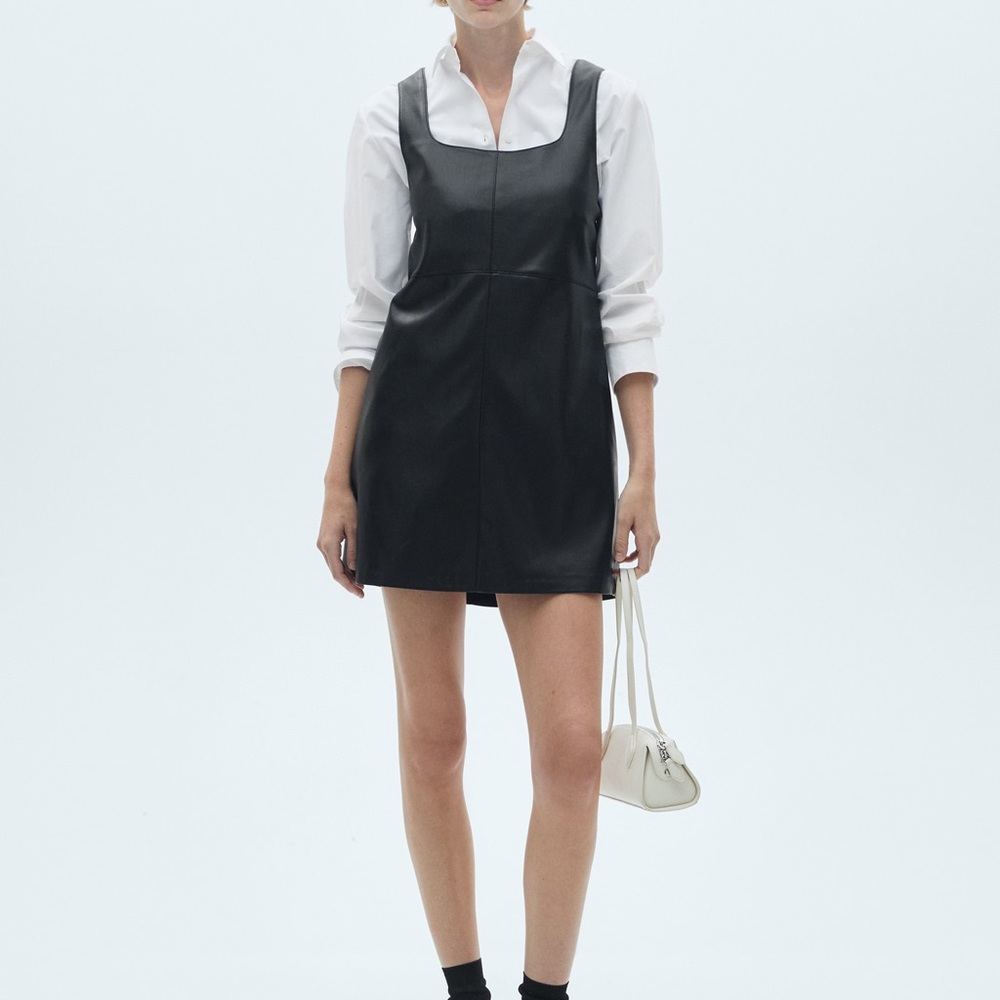 Mango faux-leather pinafore dress